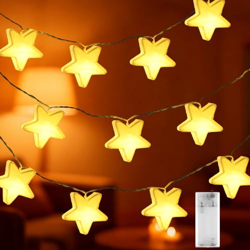 Charfia 10er LED Papier Lichterkette Sterne, Weihnachtsstern Beleuchtet, Papierstern mit Beleuchtung, Leuchtsterne Kinderzimmer, Lichterkette Nachtlicht Kinderzimmer (Weiß)