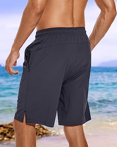 difficort Mens Swim Trunks Quick Dry Bathing Suit 9 inch Inseam Board Shorts with Compression Liner and Zipper Pocket4