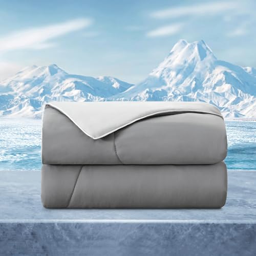 Moonrite Cooling Blanket Twin Size, Q-max > 0.45 Japanese Arc-chill Cooling Comforter for Hot Sleepers, Silky Soft Breathable Cool Blanket fot Summer Night Sweats,Grey,173x223 cm
