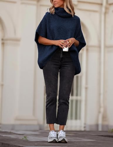 Image of Ynhonra Womens Turtleneck Sweater Oversized Chunky Batwing Sleeve Short Tops | Dolman Pullover