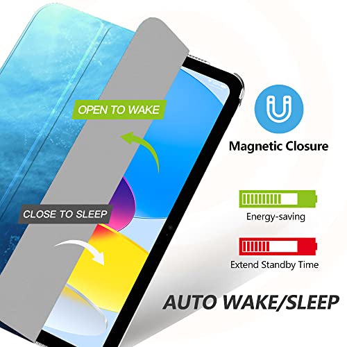 Image of MoKo for iPad (A16) 11th Generation Case 11 Inch 2025, iPad 10th Generation Case 10.9 Inch 2022, Slim Stand Hard PC Translucent Back Shell Smart Cover, Support Touch ID, Auto Wake /Sleep, Ocean
