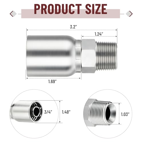 Image of 12 Pack NPTF Hydraulic Hose Fittings, 3 /4 inch I.D. Hose x 3 /4 inch NPTF Male with Protection Cover Hydraulic Hose End Crimp Fitting Kits