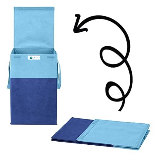 Image of UNICRAFT 68 L Foldable Laundry Basket with Lid | Large Clothes Storage Bin with Handles | Collapsible Fabric Laundry for Bedroom, Bathroom & Home Organization (Blue-Sky Blue, Pack of 1)