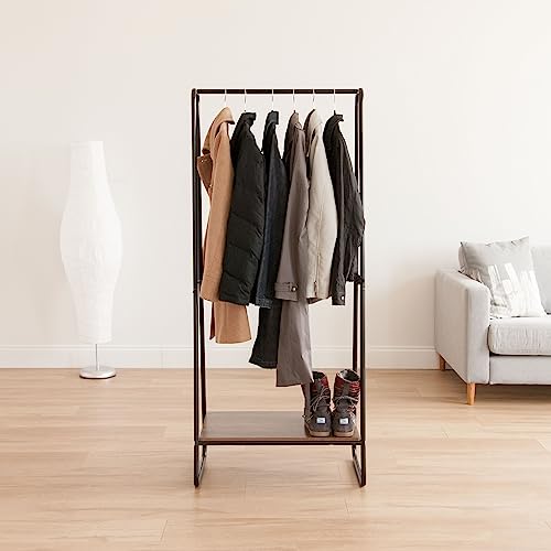 Iris Usa Clothing Rack, Clothes Rack With Wood Shelf, Freestanding Clothing Rack, Easy To Assemble Garment Rack, Standing Metal Sturdy Clothing Rack, Small Space Storage Solution, Black #TOP2