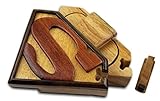Superman All Natural Exotic Woods Puzzle Box, 5.5 x 4 x 2.5" with Sliding Wooden Key Lock, Sliding C