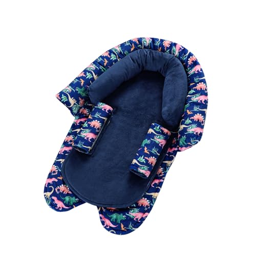 Image of SWESEN Baby Car Seat Head Support, Super Soft 2 in 1 Infant Car Seat Insert, Reversible Newborn Car Seat Insert Cushion with Strap Covers for Strollers, Bouncers, Swing, Navy Dinosaur
