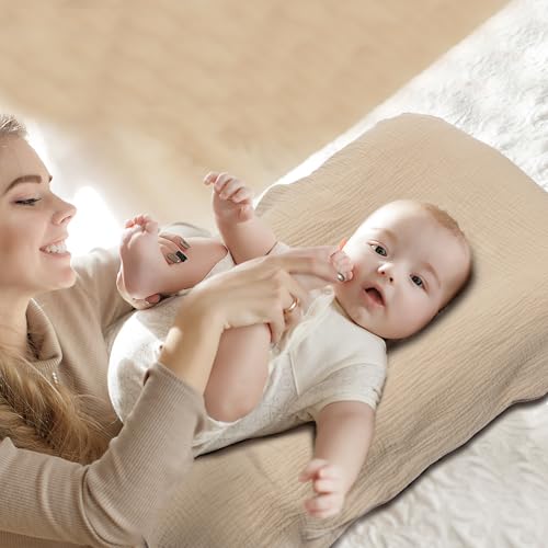 Image of Infant Support Cushion - Baby Support Cushion for Newborn, 0-24 Months, Portable Tummy Time Mat for Home and Travel, Soft Cotton, Supervised Use, Baby Essentials Gift, Coffee(1 Cushion + 1 Cover)