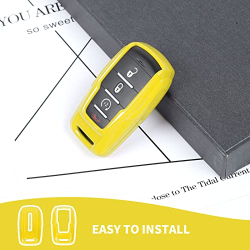 Image of RAZPOY for RAM Key Fob Cover, ABS Key Case Cover Holder Protector Compatible with for 2018-2023 Dodge RAM 1500 2500 3500, Yellow