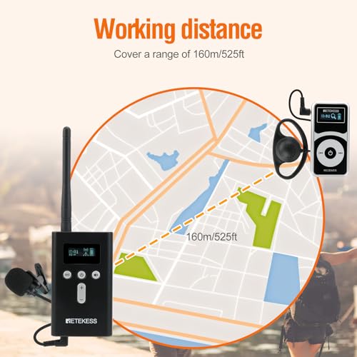 Sistema de guía turística Retekess T130P para fábricas y iglesias, con 30 auriculares in-ear universales de un solo lado, conector jack de 3,5 mm, 2 transmisores y 30 receptores miniatura 3