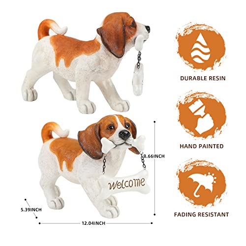 Vojuan Dog Statue, Beagle Statue With Reversible Welcome Sign And Go Away Signs, Dog Statues Outdoor For Garden (Bite Sign) #TOP3