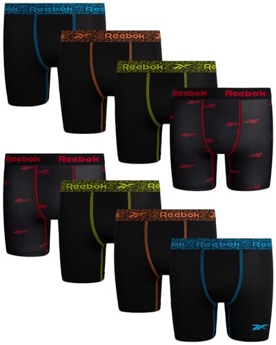 Reebok Boys Boxer Briefs - 8 Pack Performance Stretch Breathable Athletic Underwear Boxers for Boys (Sizes: 6-18)