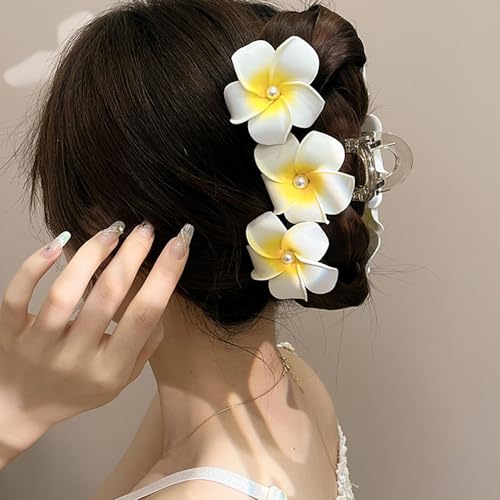 Pinzas de cabello flores hawaianas con perlas grandes miniatura 7