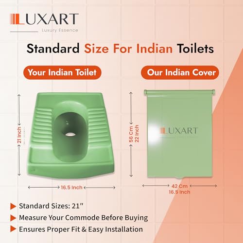 Image of LUXART Indian Square Toilet Cover 56L x 42W | 21 Inch Green Orissa Pan Toilet Seat Cover | PP Commode Lid with Easy Installation Kit | Green Finish | 2 Year Warranty