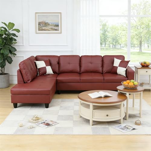 Trygoal 103.5 Inch Modern L-Shaped Couch, Faux Leather Sectional Sofa