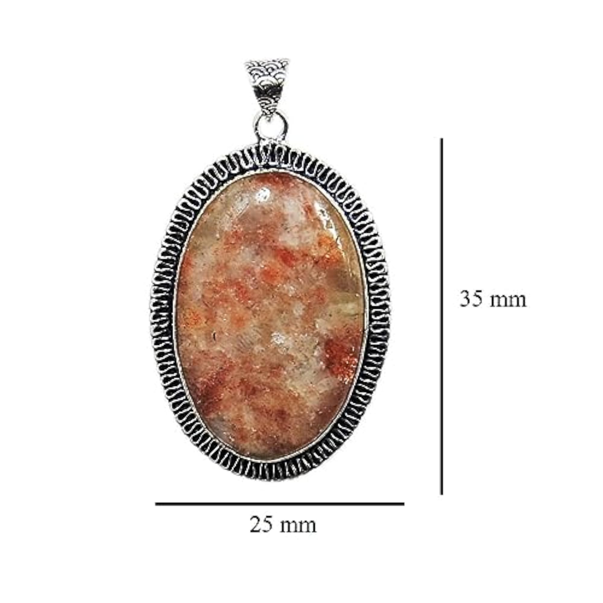 Natural Sunstone Oval Pendant in White Metal, Lab Certified