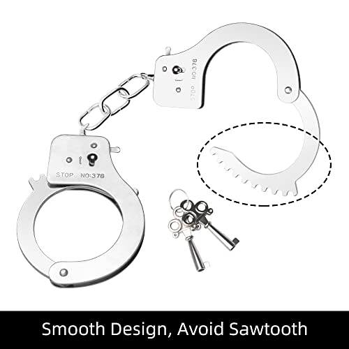 Bedsecret Handcuffs Double Lock Steel Police Edition Professional Grade Handcuffs,Hand Cuffs Cop with Keys (Silver)
