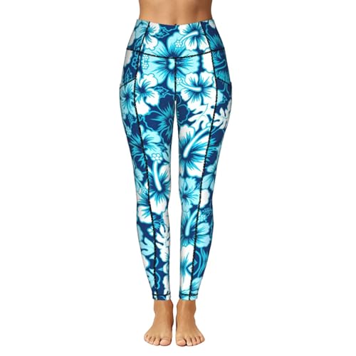 Leggings de fitness con estampado textil resistente de flores azules 2