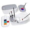 GAMENOTE Paint Brush Cleaner - Paint Brush Holder with Palette and Handle, Paint Brush Rinser for Acrylic, Watercolor, and Water-Based Paints, Painting Art Supply Storage Organizer (White+Grey)