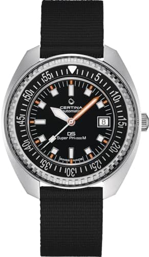 Certina, Mens, DS PH1000M Powermatic 80, Stainless Steel, Swiss Automatic, Watch, Black, Plastic, 20, (C0249071805100)