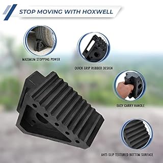 HOXWELL Solid Heavy Duty Rubber Wheel Chocks 4 Packs, Premium Wheel Stopper for Car, Travel Trailers, RV, Truck, and ATV(4 pcs, Black) 8" x 4" x 6"