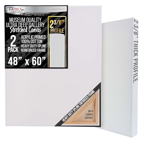 U.S. Art Supply Stretched Canvas for Painting 48 x 60 Museum 2-3/8 Extra Deep Profile 17oz Acrylic Gesso Triple Primed Gallery-Style (2 Pack) 100% Cotton Art Canvases for Painting Epoxy Resin