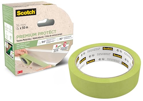 Scotch Premium Protect Abdeckband, 36mm x 50m - Vielseitiges Scotch Klebeband für Malerarbeiten und Dekoration, für Innen und Außen, Abklebeband/Kreppband - 70% PEFC
