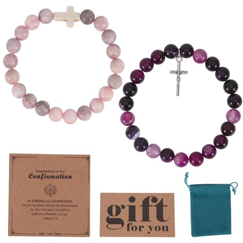 Croix biblique inspirante en pendentif sur bracelet de perles colorées