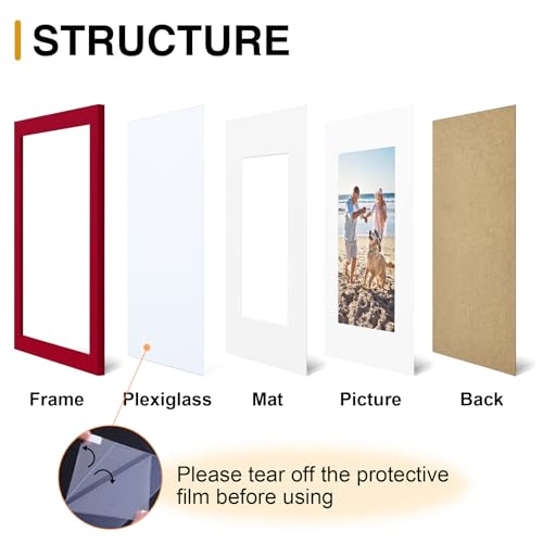 decorUhome 5x7 Picture Frame, Display Photos 4x6 with Mat or 5x7 Unmatted, Engineered Wood Frame with Plexiglass for Wall and Tabletop Display, Red, Set of 1