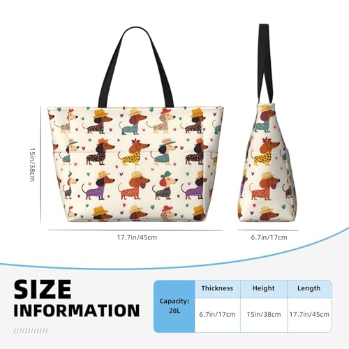 Large Beach Bags for Women Sandproof - Colorful Cute Dachshund Print Summer Work Travel Tote Bags with Zipper2