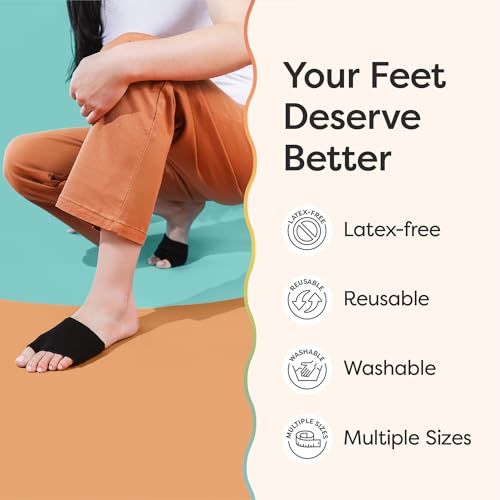ZenToes Metatarsal Pads for Men and Women - Ball of Foot Pain Relief Cushions for Sesamoiditis, Metatarsalgia, Morton's Neuroma - 2 Pairs Fabric Sleeves with Gel Inserts (Medium, Black)