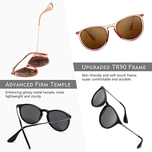Sungait 2 Pairs Round Vintage Polarized Sunglasses For Women Men Trendy Style Uv400 (Black Frame Polarized Grey Lens+Pink Brown Frame Polarized Light-Brown Lens) Sgt567Shqh-Tcc-1 #TOP3