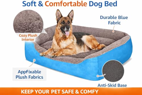 Image of SITSNOOZE Reversible Orthopedic Donut Dog Bed Large Size for Pets 10 to 20 kg Washable Cotton Sofa for Labrador, German Shepherd and Golden Retriever (Sky Blue, L)