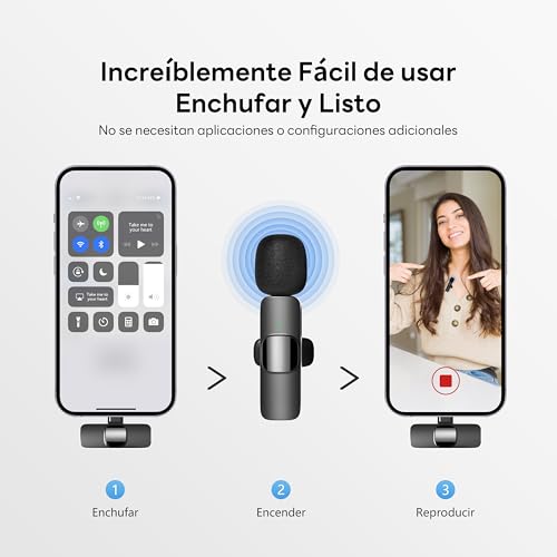 Qhot Microfono Inalambrico Solapa para iPhone iPad Tipo-C | Mini Wireless Lavalier Microphone Bluetooth Movil Android USB-C | Micro para Grabar Video Podcast Grabacion Tiktok Youtube Facebook Vlog - imagen 2