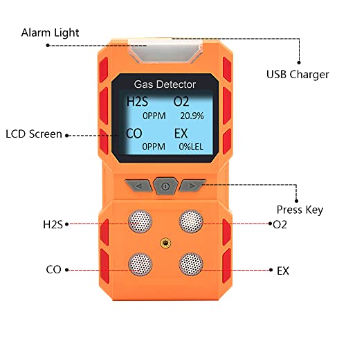 Coreel Portable 4 Gas Detector, Sound Light Vibration Multi-Gas Monitor Meter, Rechargeable LCD Screen Backlight -Ready to Use…