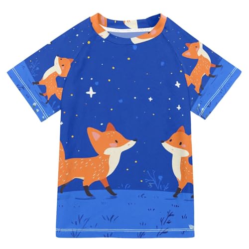 Boys Swing Shirts Blue Fox Star Cartoon Rashguard Short Sleeve Kids T-Shirts Sun UPF 50+