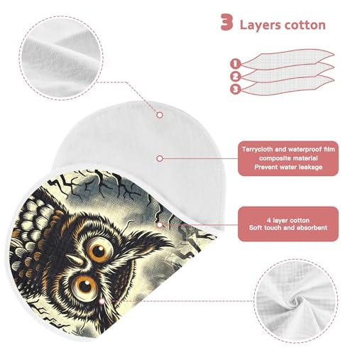 Kigai Spooky Cartoon Owl Baby Muslin Burp Cloths 4 Pack, Soft 4 Absorbent Layers Cotton Burp Rags for Newborn Girls Boys3
