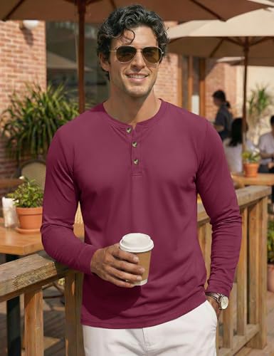 Image of MAGNIVIT Men's Long Sleeve Henley Shirts Cotton 3-Button Spring Casual T-Shirts Solid Color Soft Basic Tops 2026