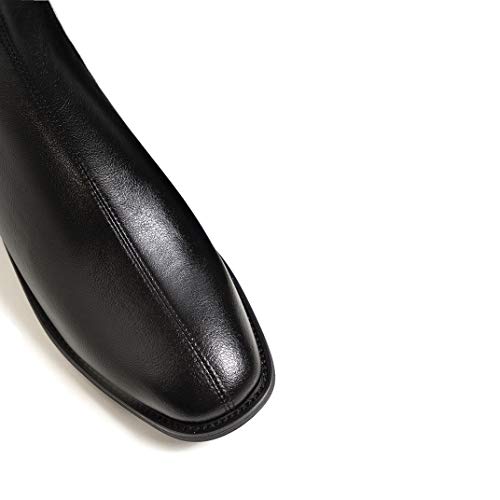 Tinacus Women's Handmade Genuine Leather Round Toe Comfortable Low Chunky Heel Back Zip Up Knee High Riding Boots (Black, Us7) #TOP4