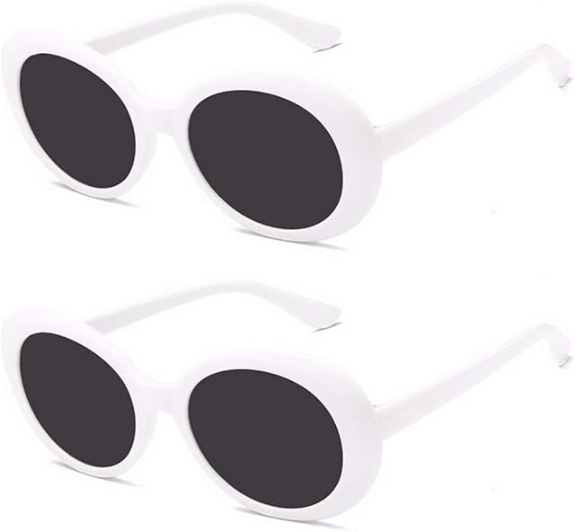2 Pcs Sunglasses Retro Oval Goggle,Vintage Clout Sunglasses(White/Black)