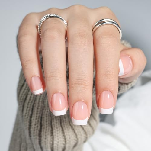 French Tip Press On Nails, Short Square Press on Nails White Nail...