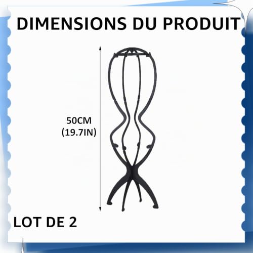 LgCiXli Lot de 2 Porte-Perruques Ajustables (50cm) | Support de Séchage & Voyage Pliable | Structure Aérée pour Entretien Professionnel & Rangement Sophistiqué | Noir – vue 2