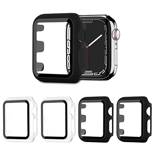 AOTUAO 4 Piezas Funda Compatible con Apple Watch Series 1 2 3 42mm, Estuche Rígido Delgado PC Protector de Pantalla Cristal Templado para iWatch Series 1 2 3 42mm (2 Black 2 Trasparente)