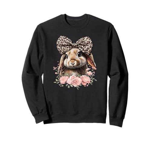 Funny Womens Girls Floral Leopard Holland Lop Rabbit Lover Sweatshirt