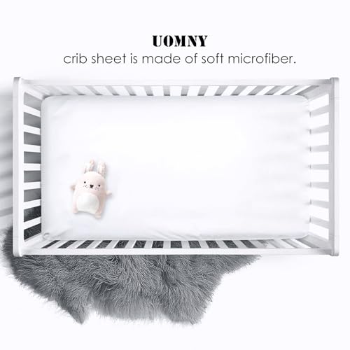 Image of UOMNY Crib Sheet Set,White Fitted Crib Sheets Baby Sheet Set for Standard Crib and Toddler mattresses Nursery Bedding Sheet for Girls 2 Pack White