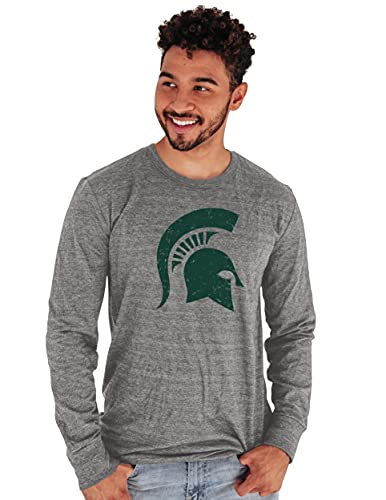 Blue 84 Men's Michigan State Spartans Tri-Blend Long Sleeve T-Shirt Vintage Icon Heather Grey, Grey, Large