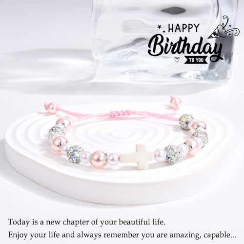 3 4 5 6 7 8 Year Old Girl Birthday Gift, Cross Pearl Birthday Bracelet Gifts with Cute Happy 3rd 4th 5th 6th 7th 8th Birthday Card for Little Girls Daughter Granddaughter Sister Niece2