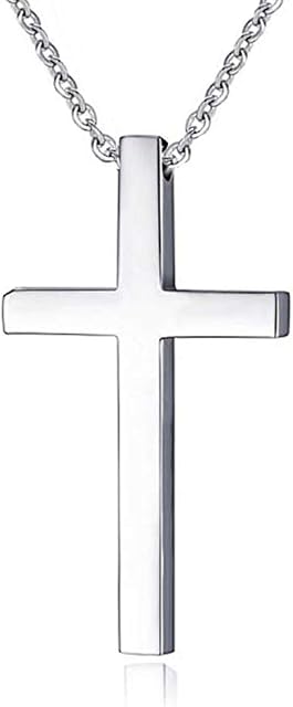 Simple Stainless Steel Cross Pendant Necklace for Men Women (22inches chain)