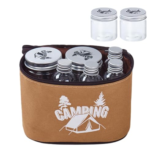 Récipients d'assaisonnement – ​​8 pièces/ensemble de pots à épices, kit de bouteilles d'assaisonnement portables | Bouteille d'huile et de vinaigre, Pot à condiments de Camping avec sac de rangement,