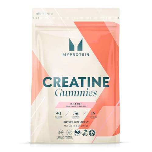 Image of Myprotein Creatine Gummies, 5g Creatine Monohydrate per Serving, Peach, 90 Count, 18 Servings, Chewable Post /Pre Workout Strength & Recovery Sports Nutrition Supplement, Vegan, Non-GMO