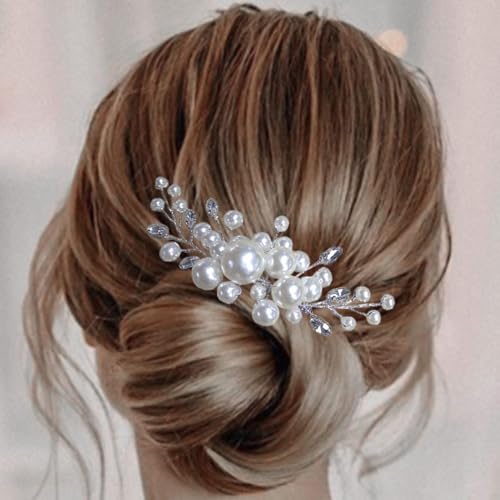 Evild Pearl Hair Accessories Wedding Bride Hair Comb Bridal Hair Pieces for Women (Silver)